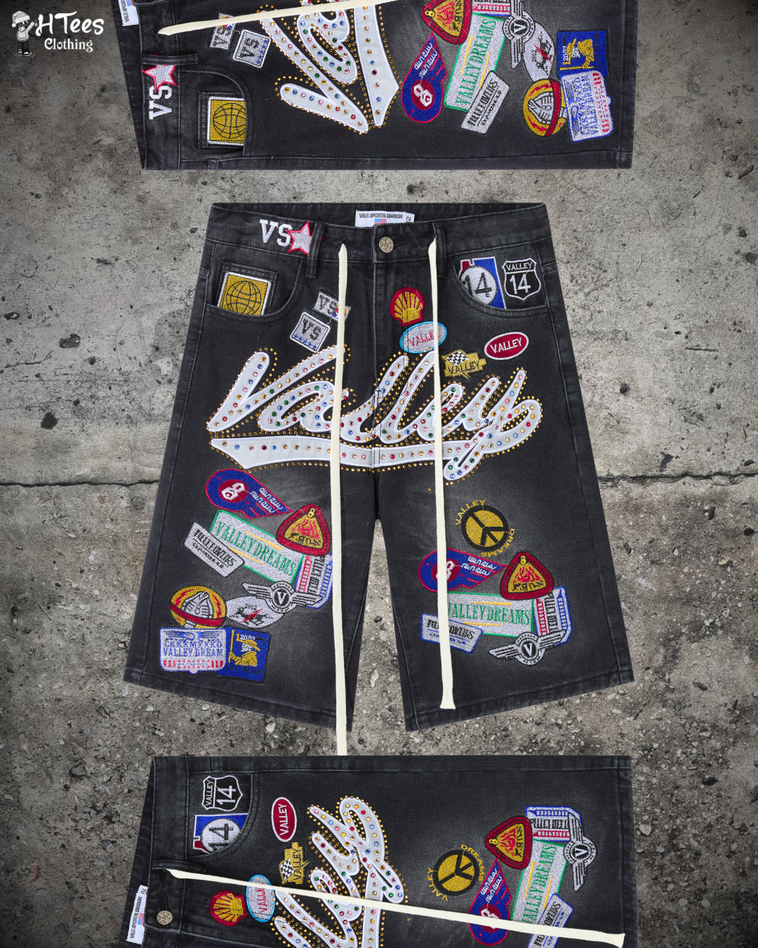 Black Wash Valley Patches Shorts