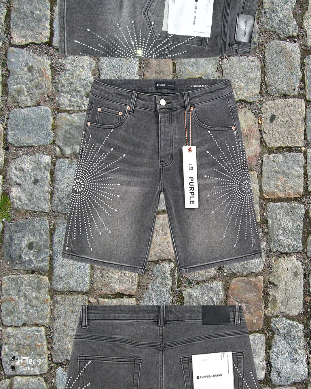 Grey Purple Jeans Short