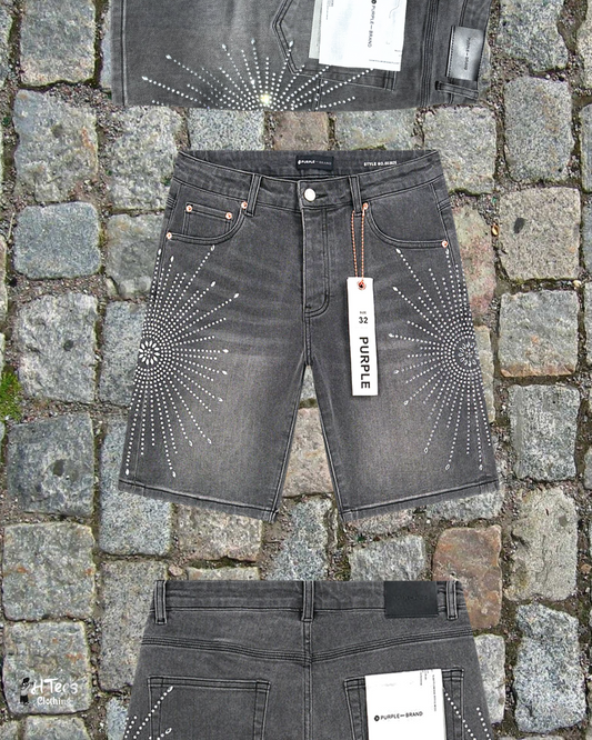 Grey Purple Jeans Short