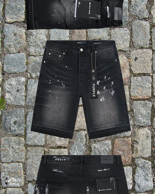Black Purple Jeans Short