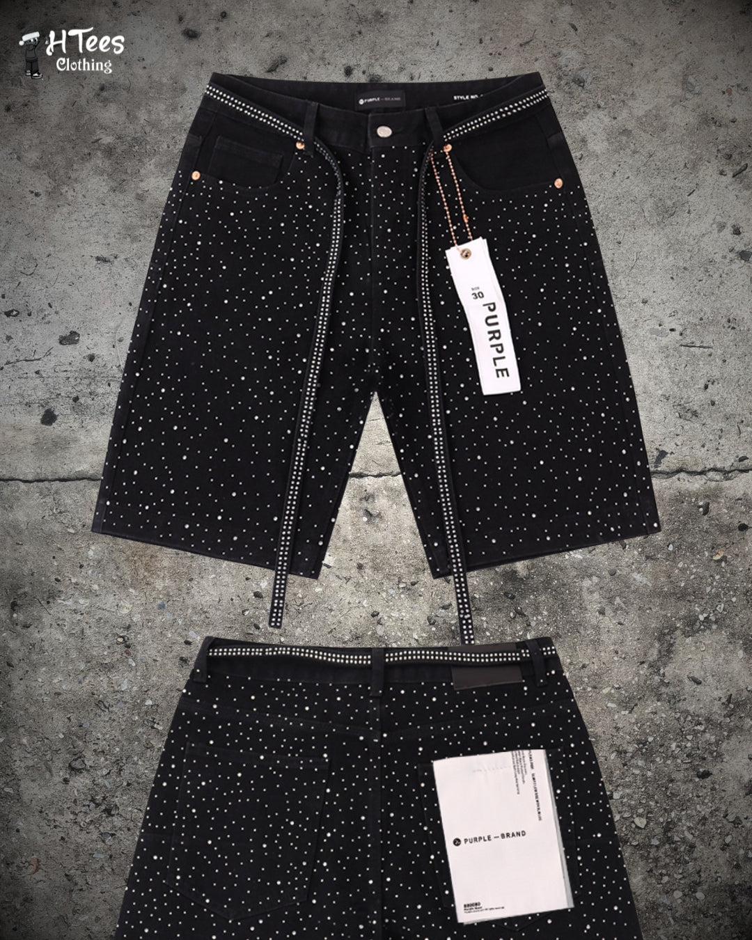 Black Purple Rhinestone Shorts