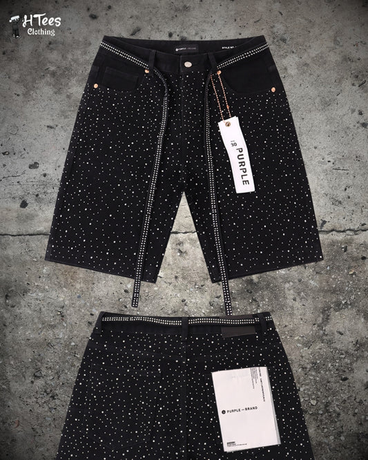 Black Purple Rhinestone Shorts