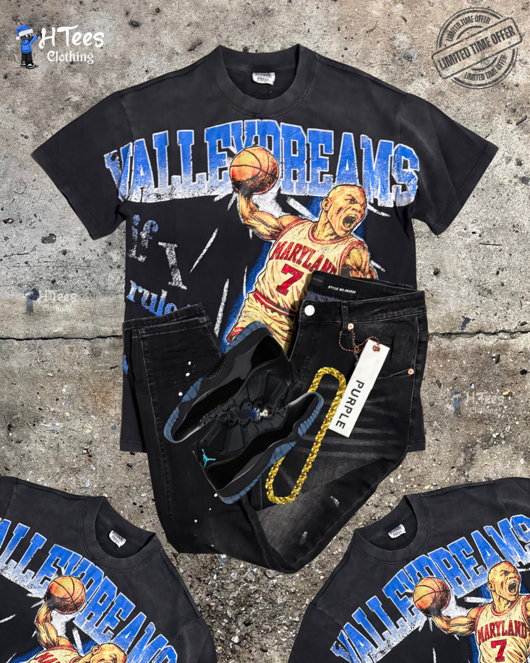 Black Wash Valley Dreams Basketball T-Shirt